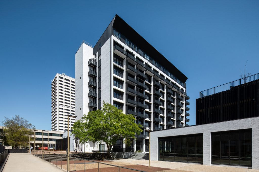 Image shows the exterior of the repurposed building.