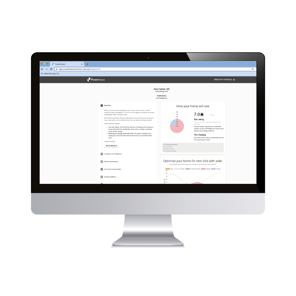 Image of a computer screen with the Powerhaus app mockup on screen.
