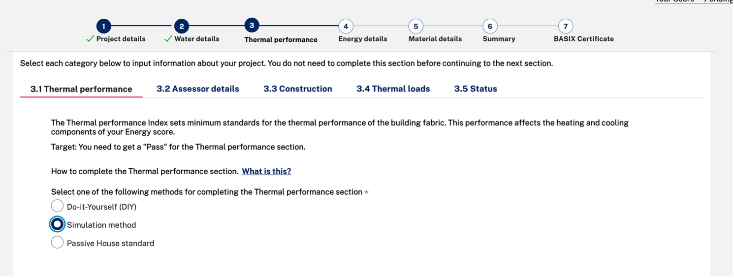 Image of the NEW BASIX 7 star portal showing the thermal performance section highlighted.
