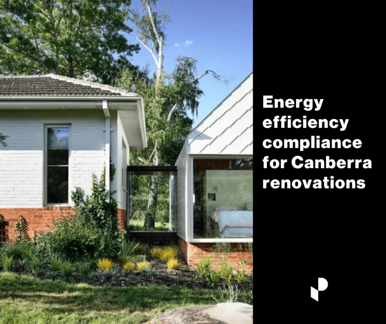 Renovation of a Canberra house showing an older brick house connected to a modern extension by a glass passageway.
