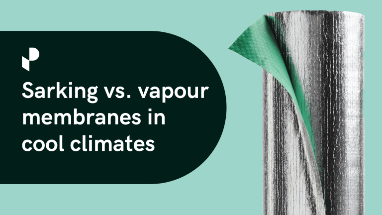Image of foil backed perforated wall sarking with the text 'sarking vs vapour membranes in cool climates'