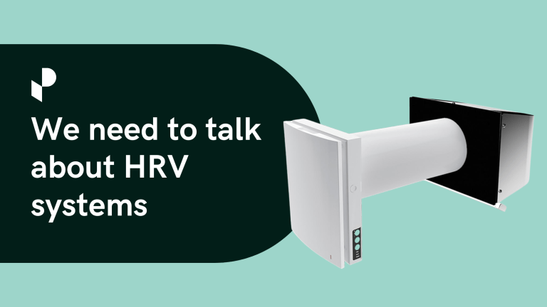 Image of a wall mounted HRV system and the text "we need to talk about HRV systems"